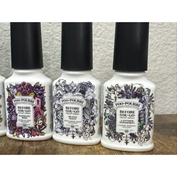 4 Poo Pourri Toilet Spray Black Currant Water Lily Rose Heaven Lavender 2 Oz NEW - Picture 3 of 5